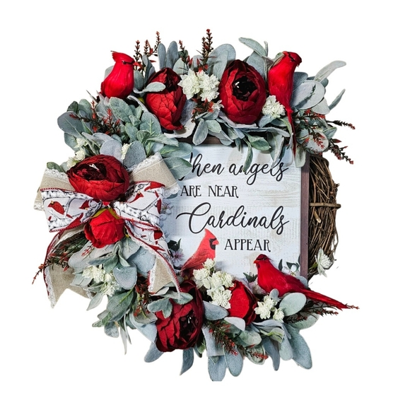 Cardinal Memorial Wreath - Picture 2 of 10